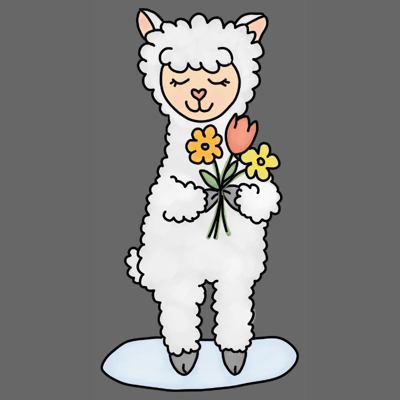 Alpaka mit Blumenstrauß