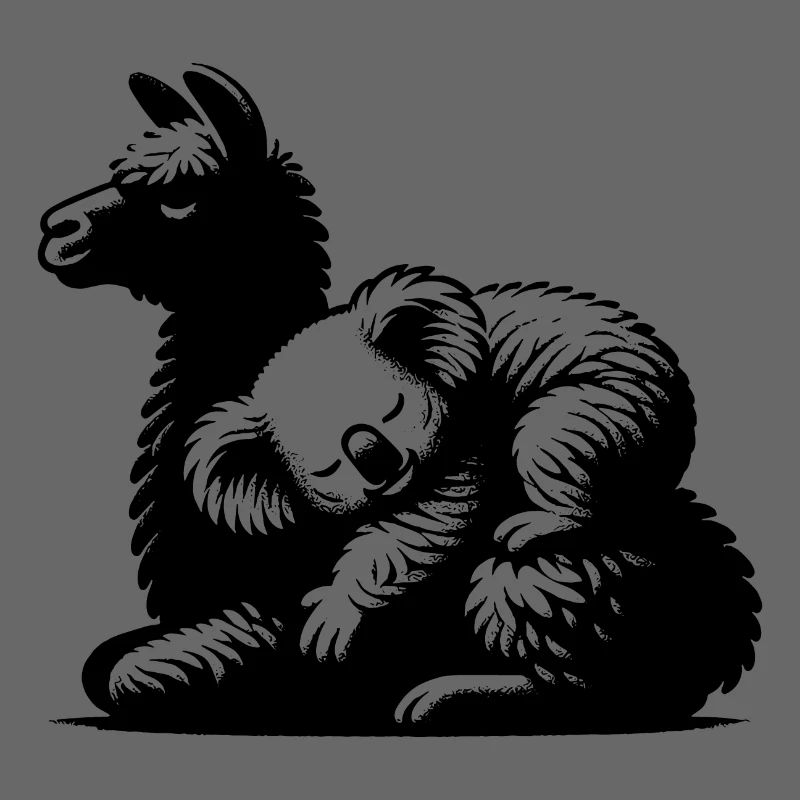 Cute koala on a sleeping llama