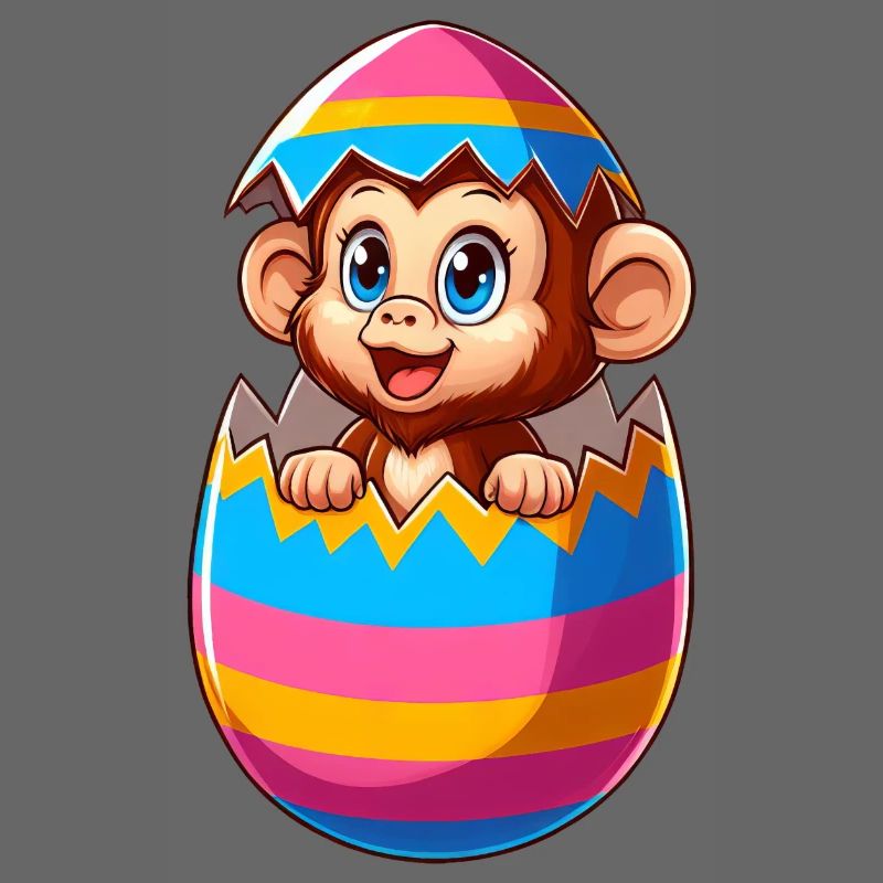Easter Monkey Hatches Easter Egg Design