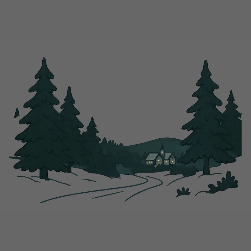 Night Forest Path into Christmas