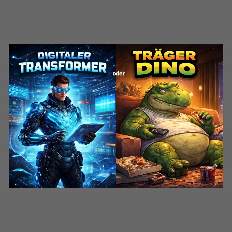 Digitaler Tech-Kämpfer oder träger Dino