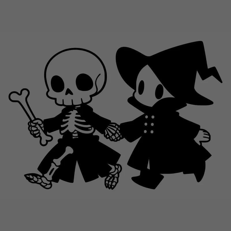 Cute Halloween Couple Skeleton and Witch