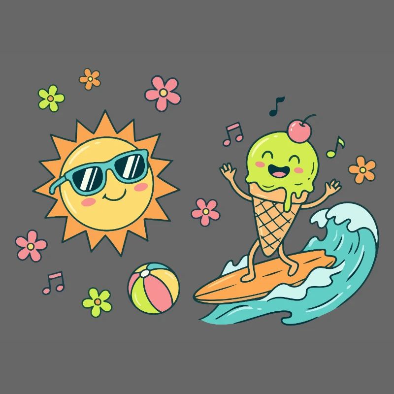 Sonne Surfer Eiscreme Wellen Eiskugel Sommer Spaß