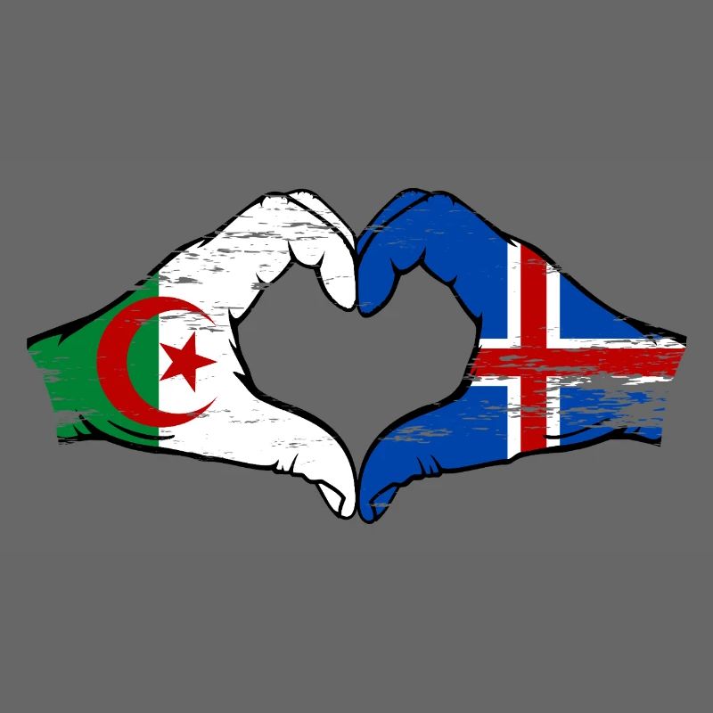 Algérie Islande Drapeau Mains Coeur Forme Utilisé