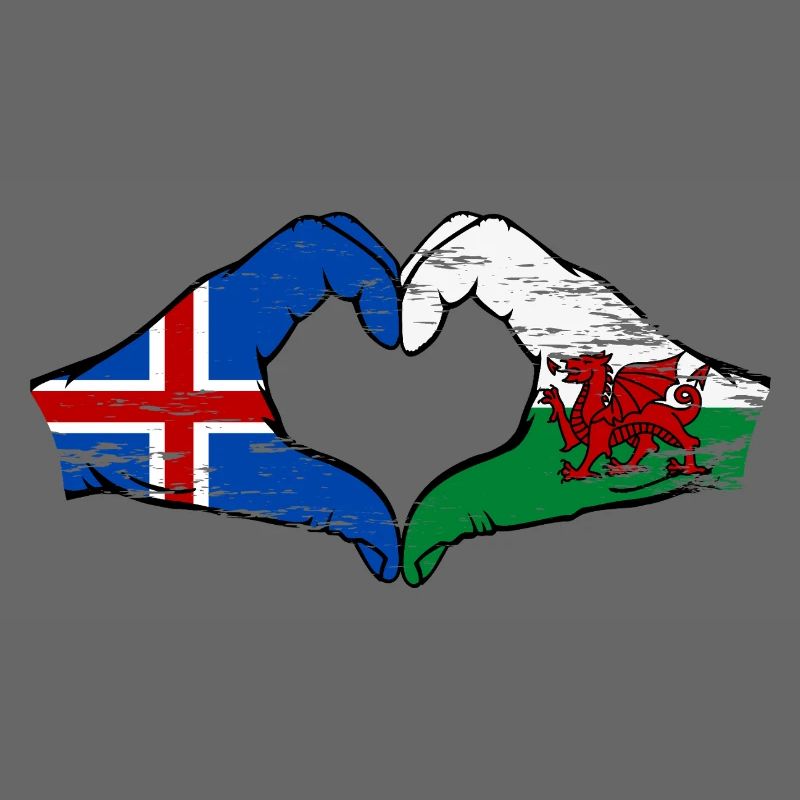Islande Pays de Galles drapeau mains forme de coeur utilisé