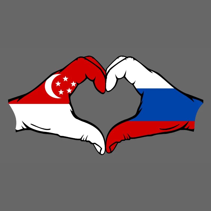 Singapour Russie Drapeau Mains Coeur Forme