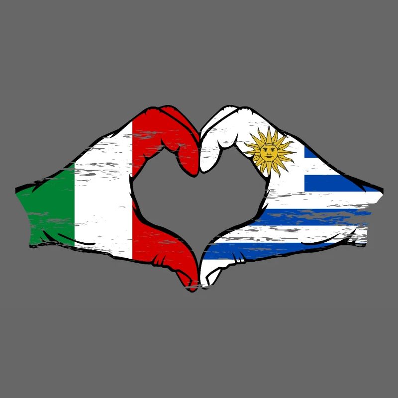 Italie Uruguay drapeau mains forme coeur utilisé
