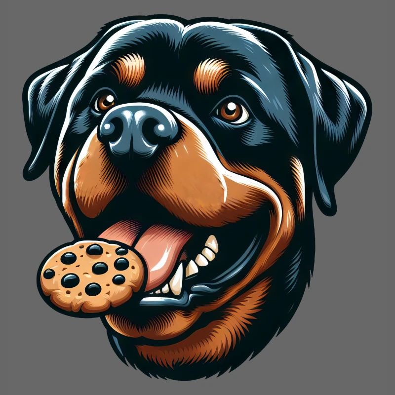 Rottweiler with hamburger and biscuit
