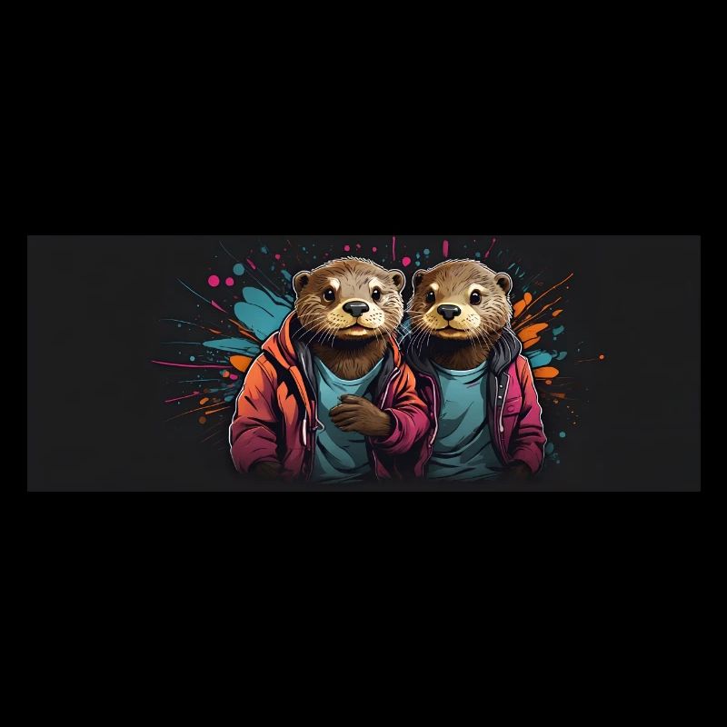 Two cute friendly otters in casual look