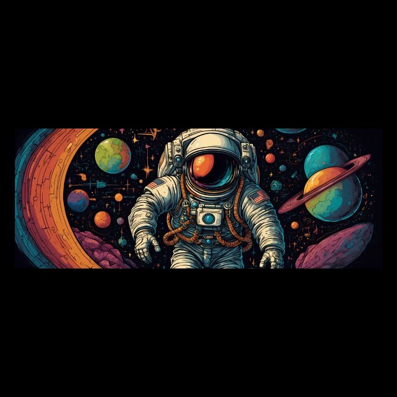 Astronaut on the road in space with planets