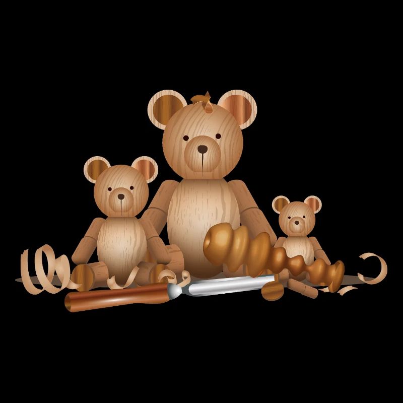 Wood-look bear family with lathe chisel