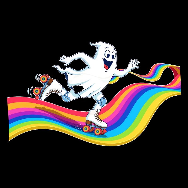 Ghost roller skating on rainbow rink