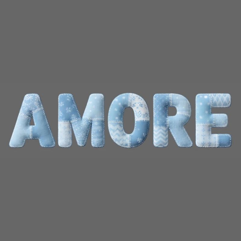 Amore Lettering Patchwork Design Blue