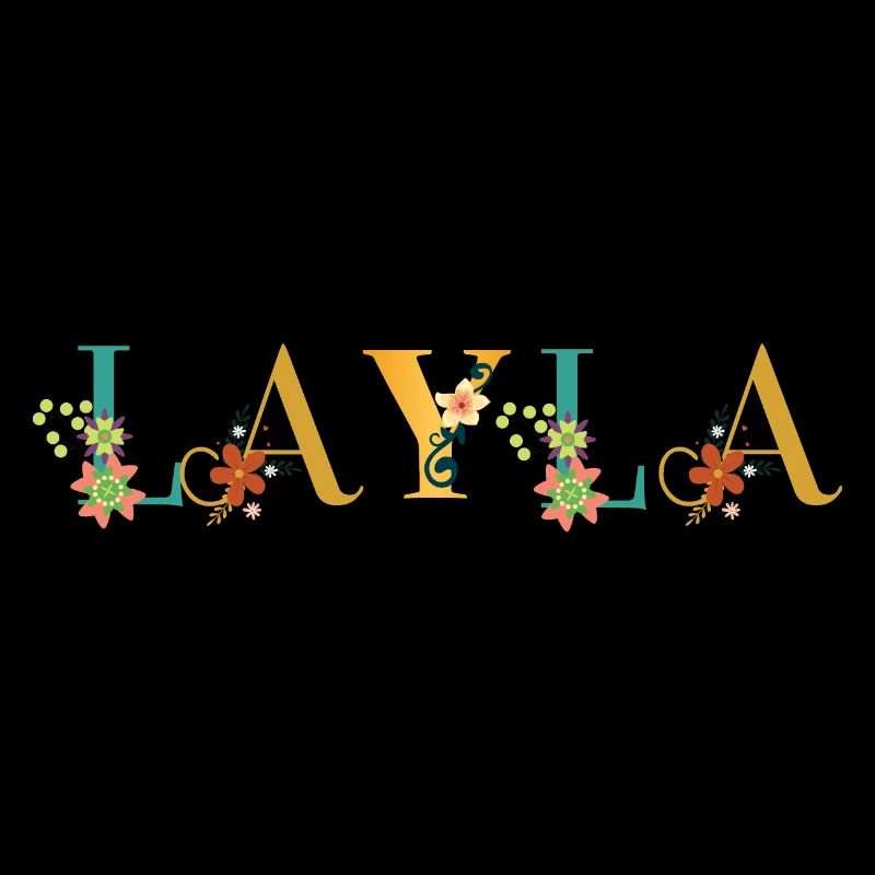 Art du nom LAYLA avec des fleurs brodées