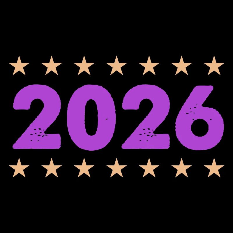 Jahr 2026 in Lila mit Sternen
