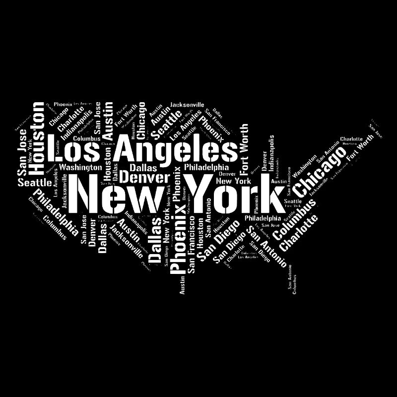 Carte typographique des villes des États-Unis
