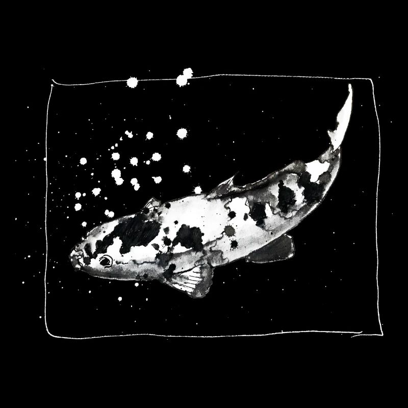 KOI Carp - dessin à l’encre dessiné à la main - blanc