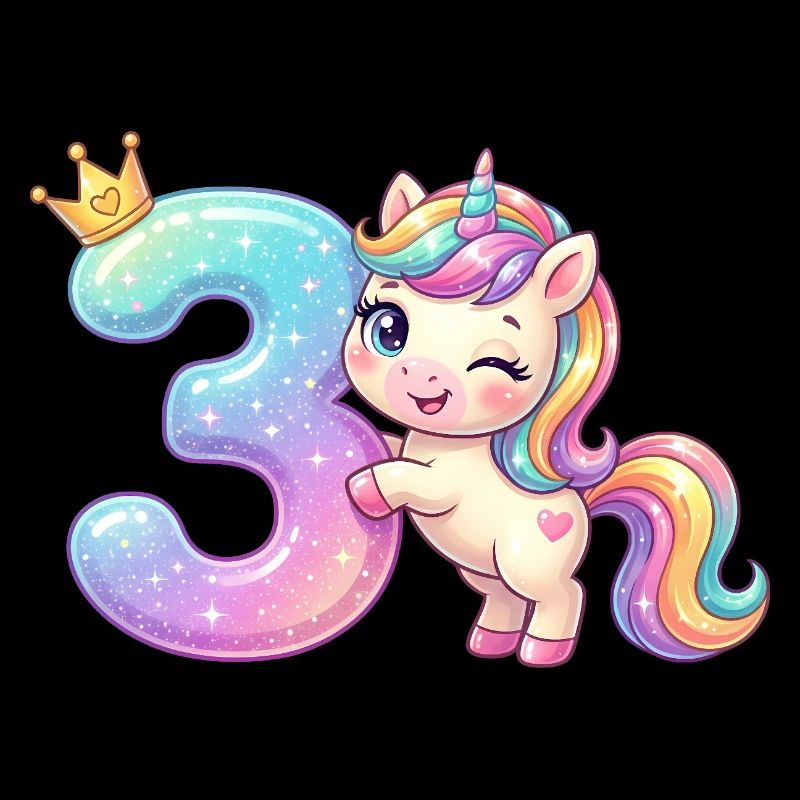 Ich bin 3 Kawaii Einhorn Mädchen Geburtstag