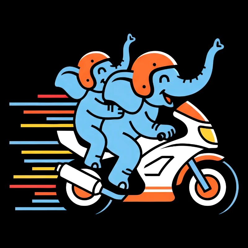Elefanten Rennduo auf Motorrad