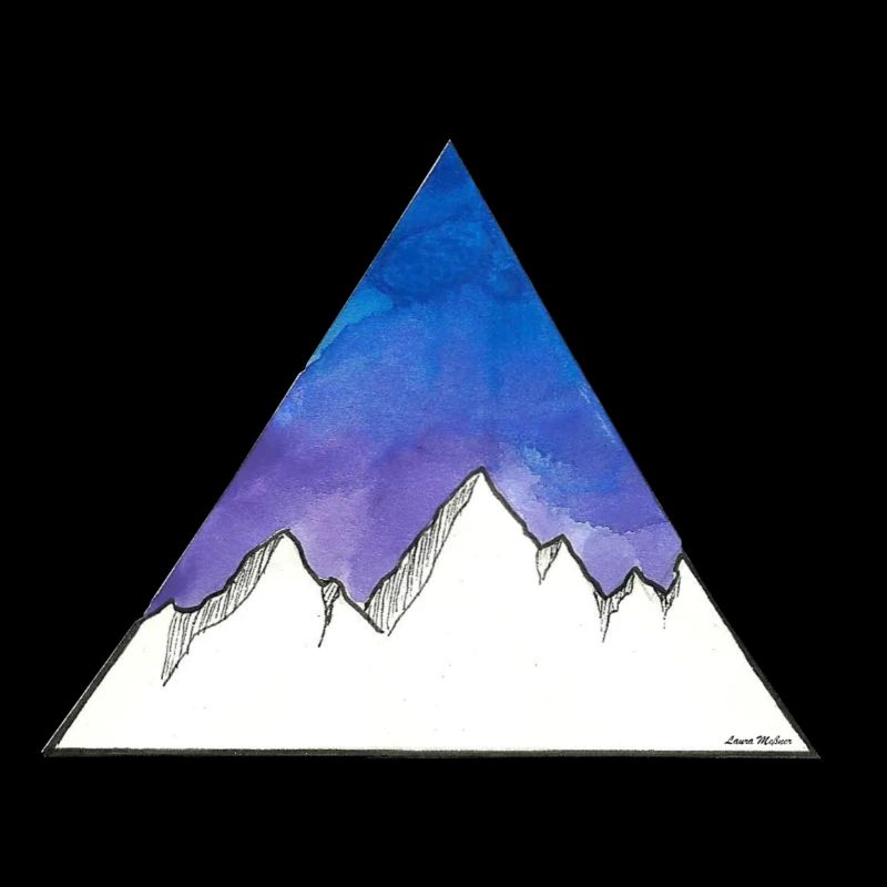 Mountains in the triangle on a violet / blue background