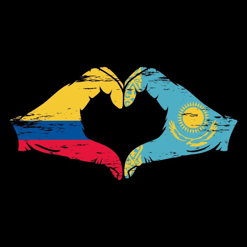 Colombie Kazakhstan drapeau mains forme de coeur utilisé