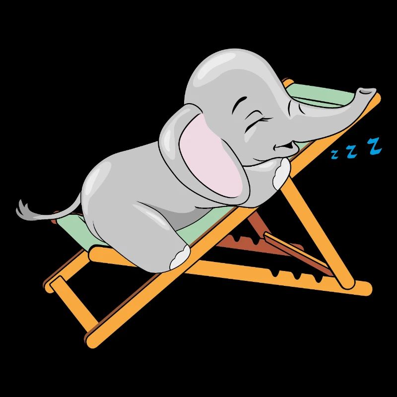 Baby elephant is sleeping on the deck chair