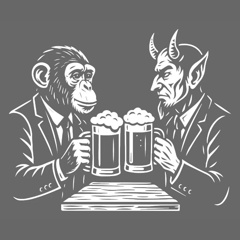 Monkey and Devil are Toasting Beer 