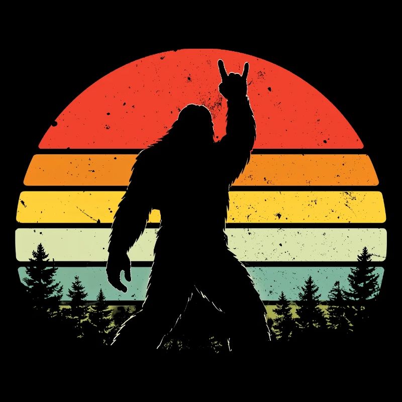 Bigfoot Rock on Shield Sasquatch Yeti Rock & Roll