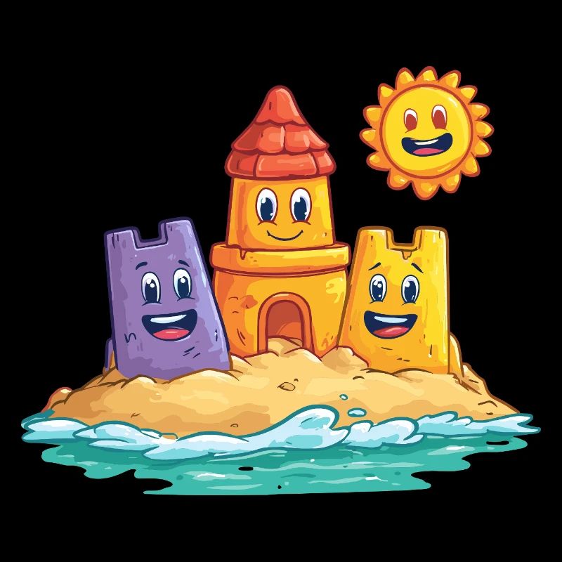 Funny sandpit castle with sun