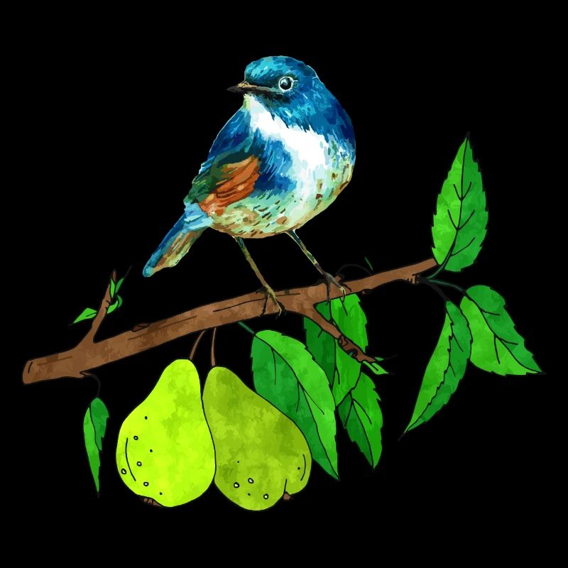 Blauer Vogel und Birne