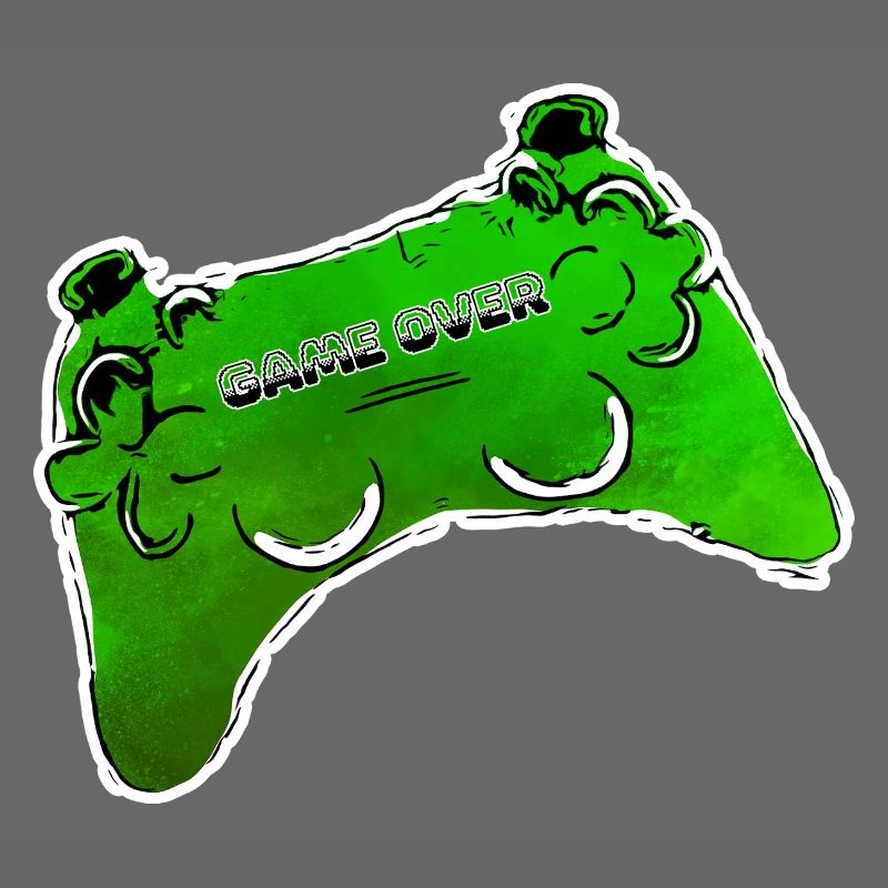 gruener Comic Controller mit Text GAME OVER