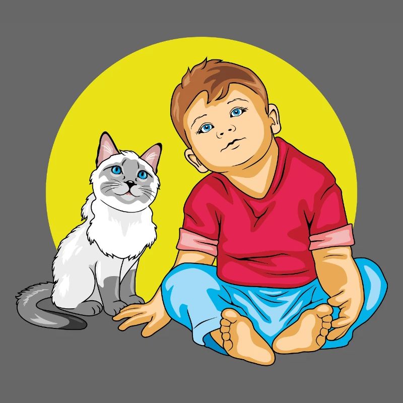 Junge spricht mit einer Siamkatze