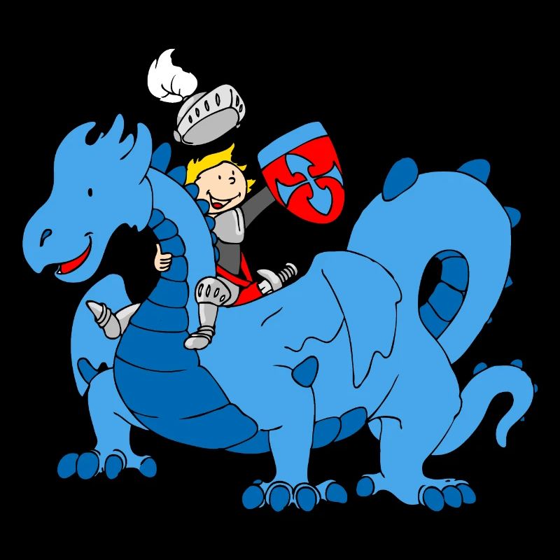 Boy Knight riding Blue Dragon