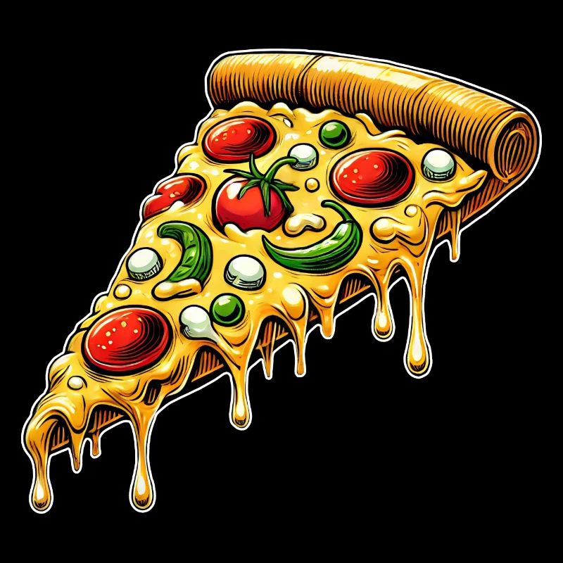 Pizza Cartoon Melting Cheese Funny Design