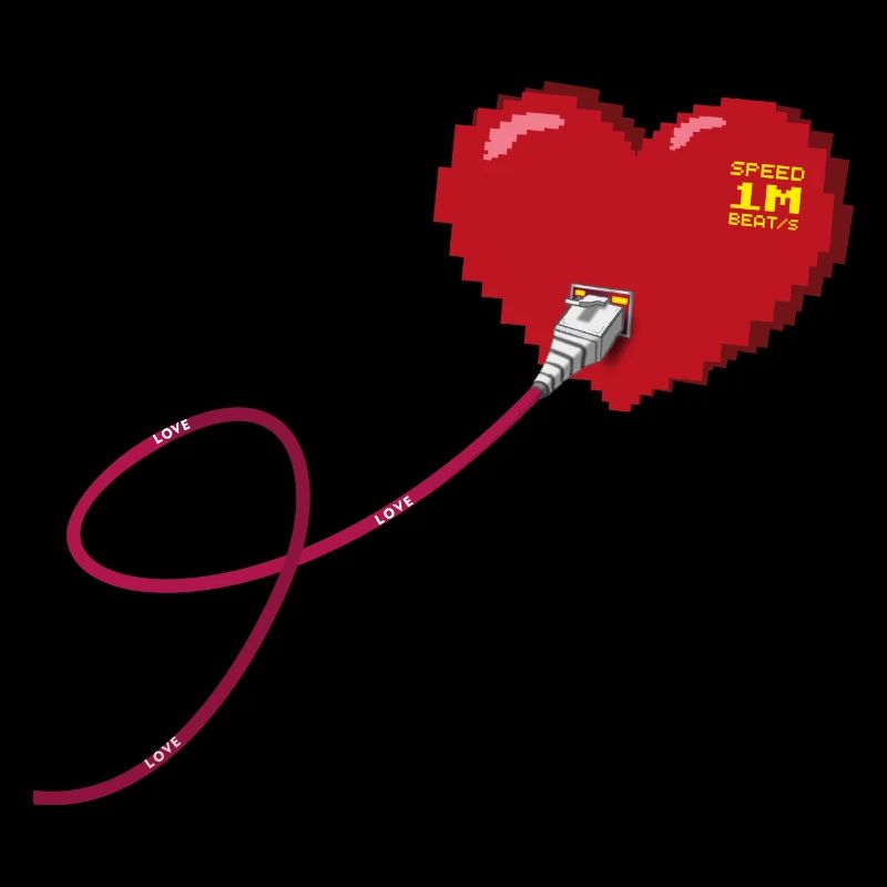 Hearts connected by ethernet Matching couple left