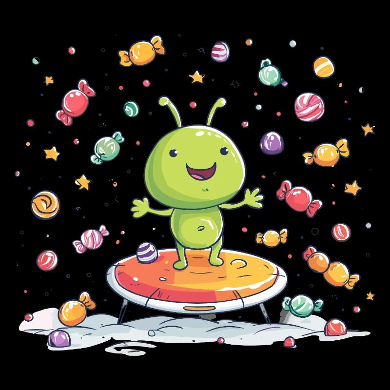 Kleiner grüner Alien auf Trampolin