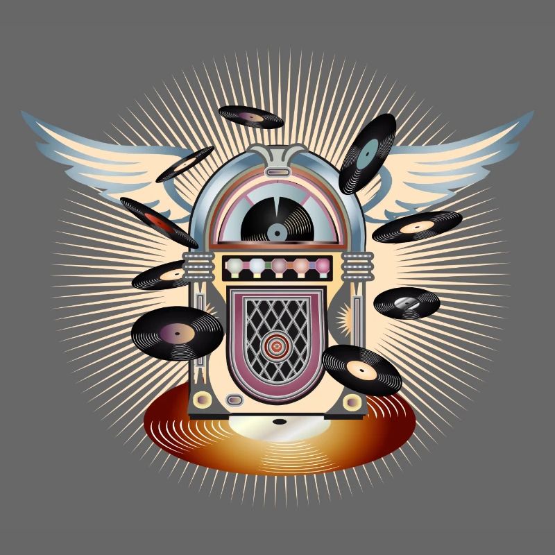 Jukebox au look rétro avec piano à queue et disques