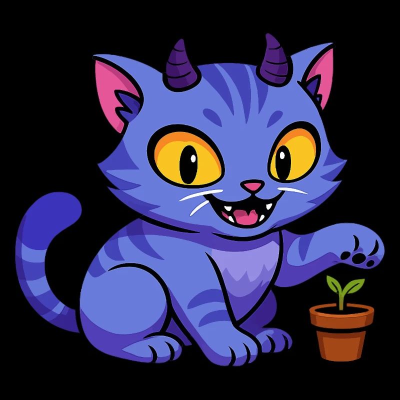 Chat bleu lutin avec plante