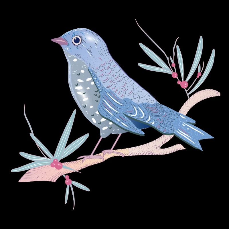 bluish bird with mistletoe in winter mood