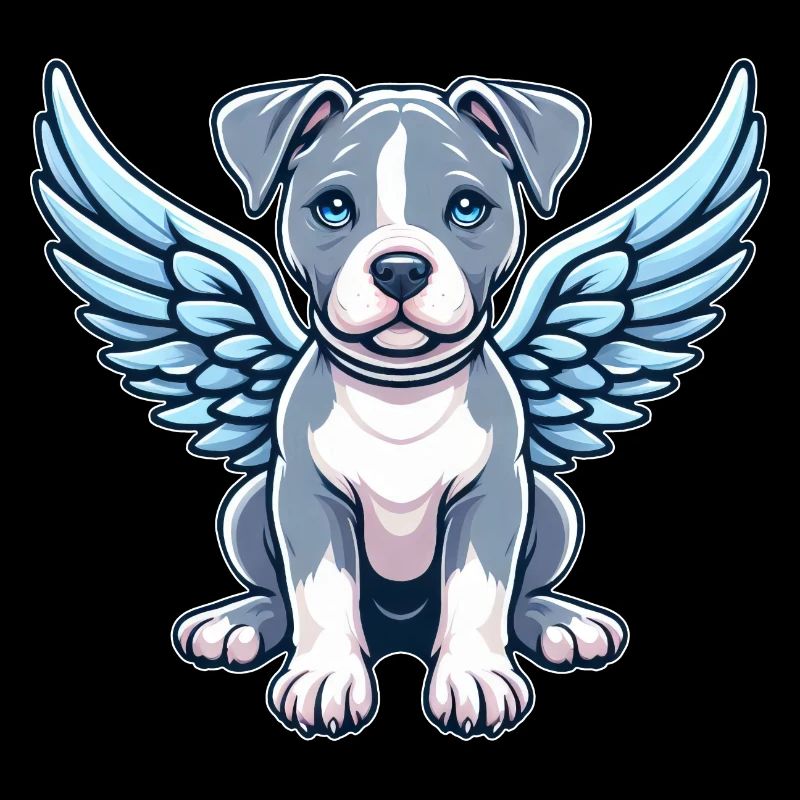 Ailes d’ange de dessin animé de chien Pitbull mignon