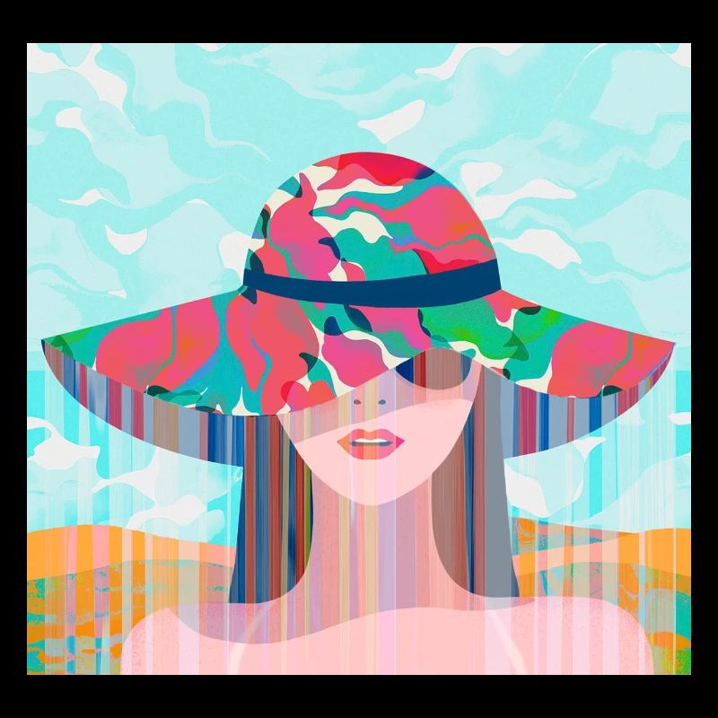 Frau mit psychedelischem farbigem Hut