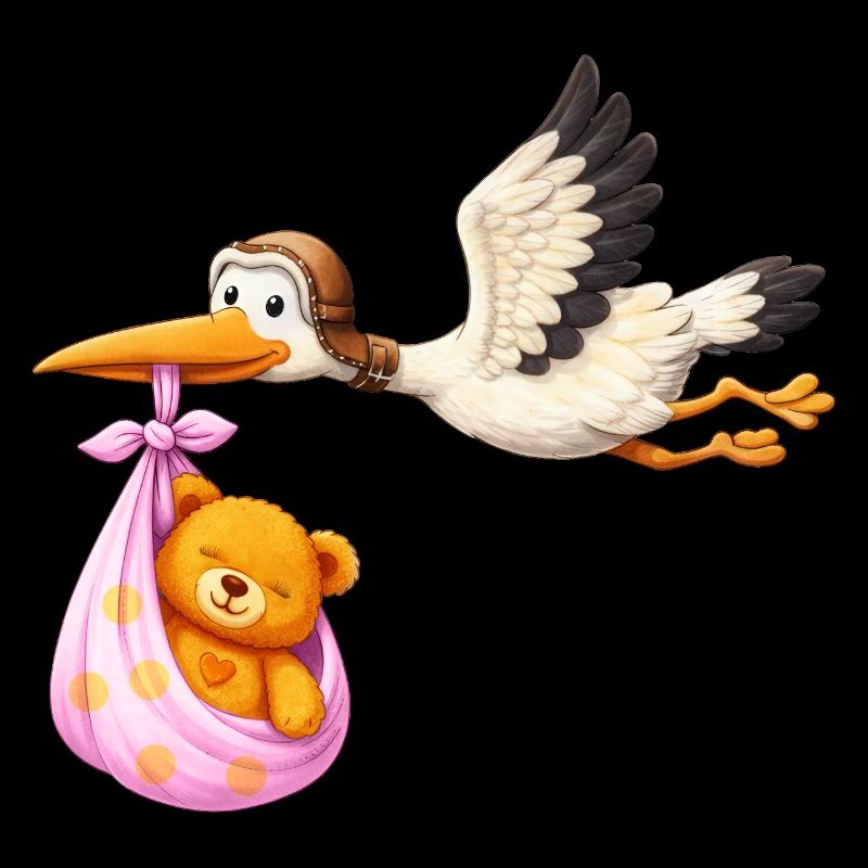 Baby Mädchen Storch mit Teddy im Tuch Geschenk