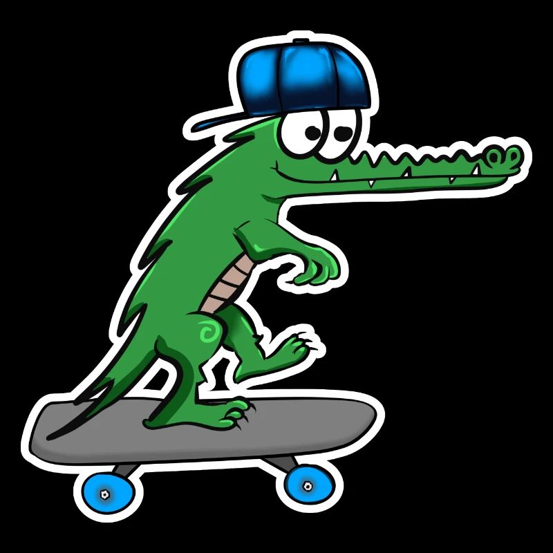 Crocodile avec skateboard et casquette