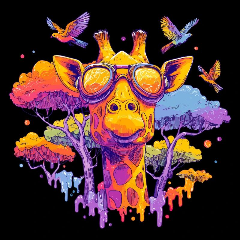 Farbenfrohe Giraffe mit Sonnenbrille