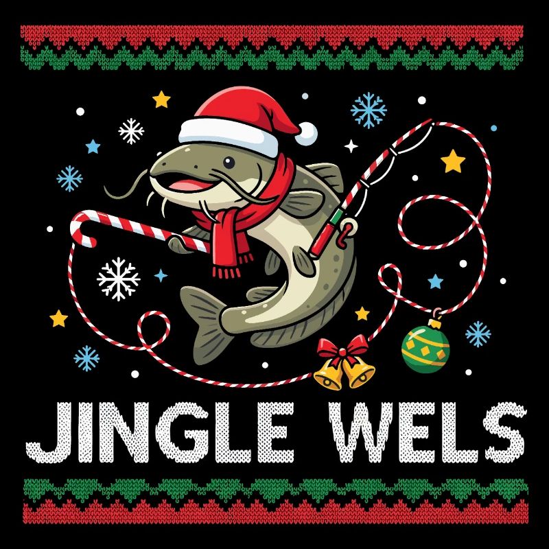 Petri Heil ! Poisson-chat mignon pêcheur de Noël