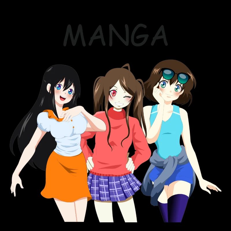 Anime Group 3 Filles, Texte "Manga"