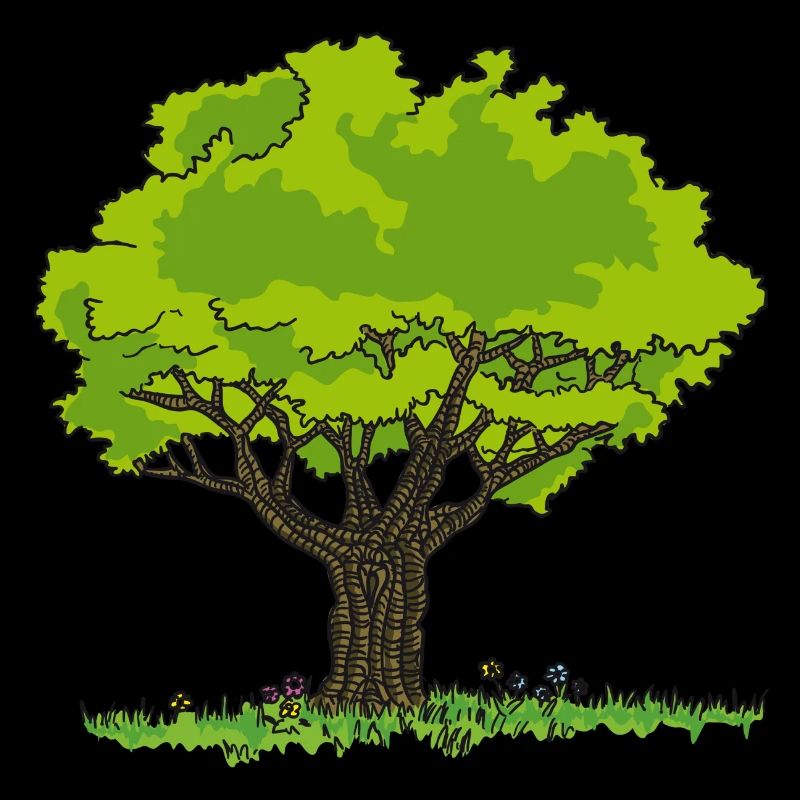 Baum Zeichnung Wiese und Blumen