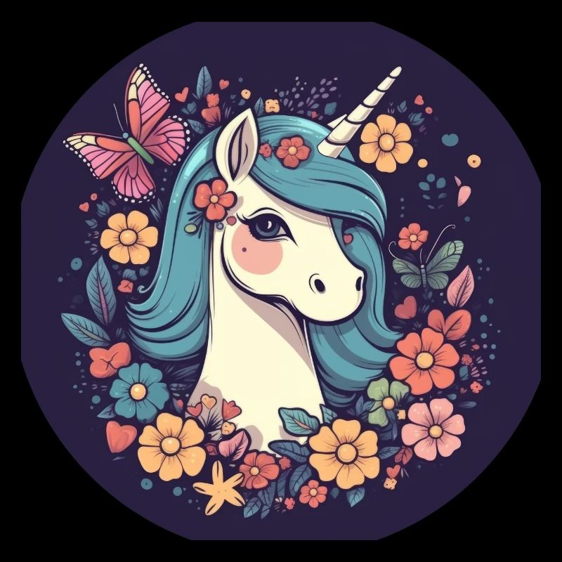Elegantes Einhorn mit Schmetterling Blumen