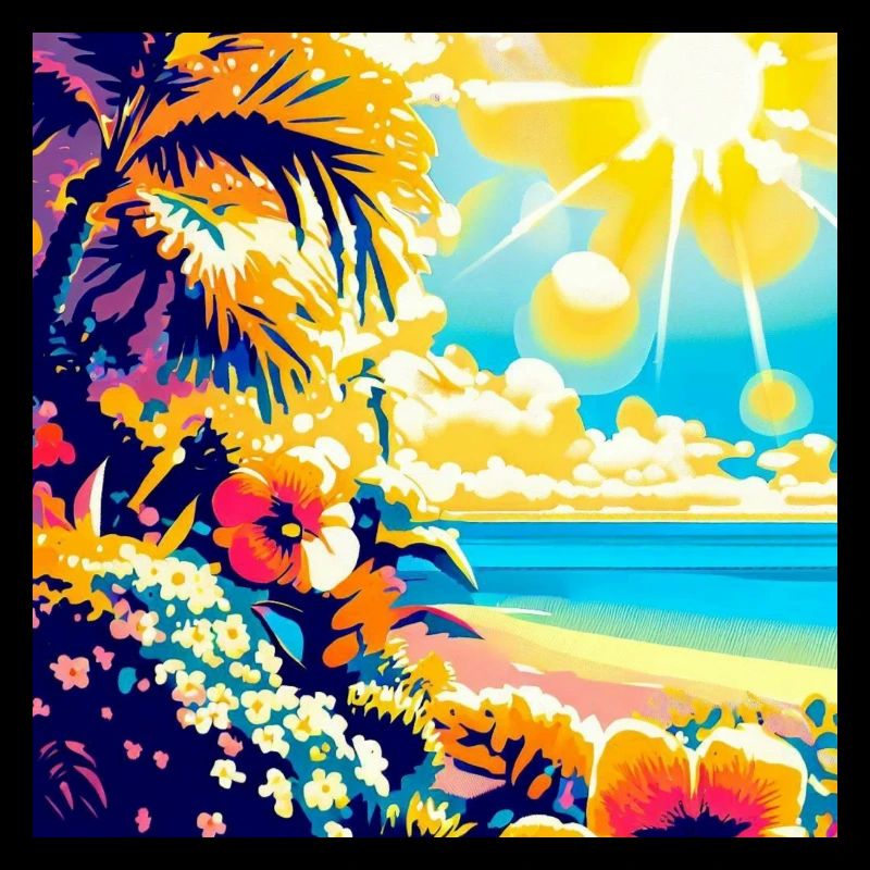 Plage tropicale rétro et soleil