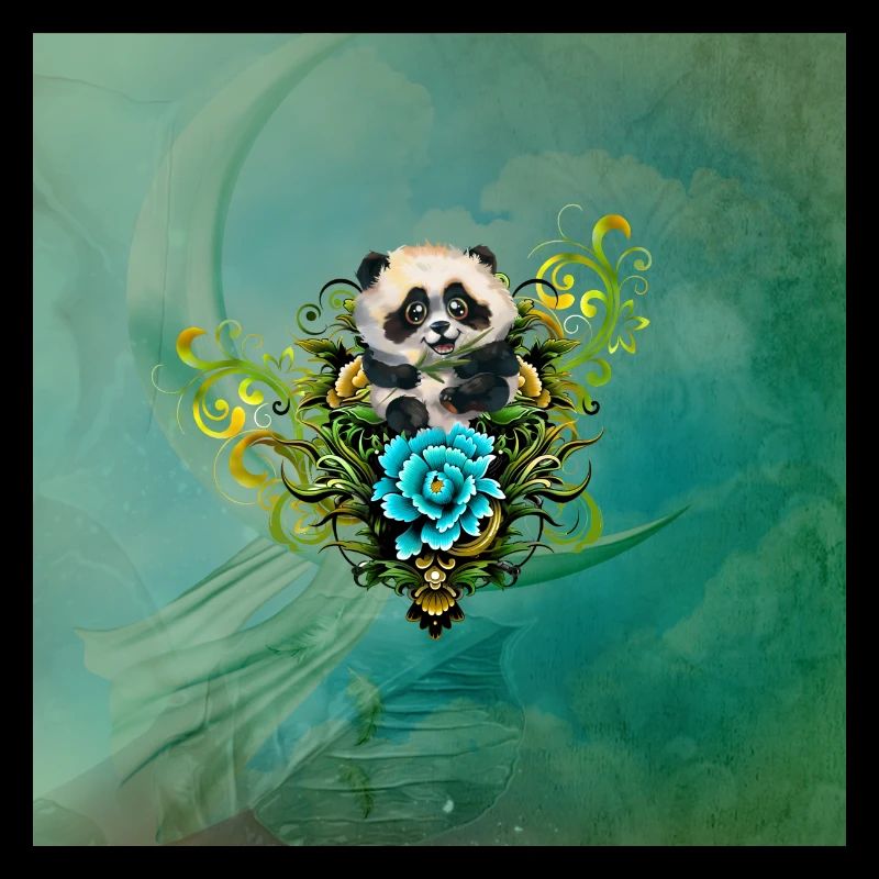 Niedlicher kleiner Panda mit Blumen
